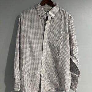 L.L. Bean Men's White and Blue Plaid Shirt